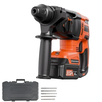 20V SDS-Plus Brushless Cordless Rotary Hammer Drill Kit 1 In 1200RPM 4 Functions