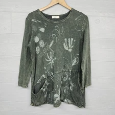 Jess & Jane Green Lagenlook Tunic Top Womens Size Large