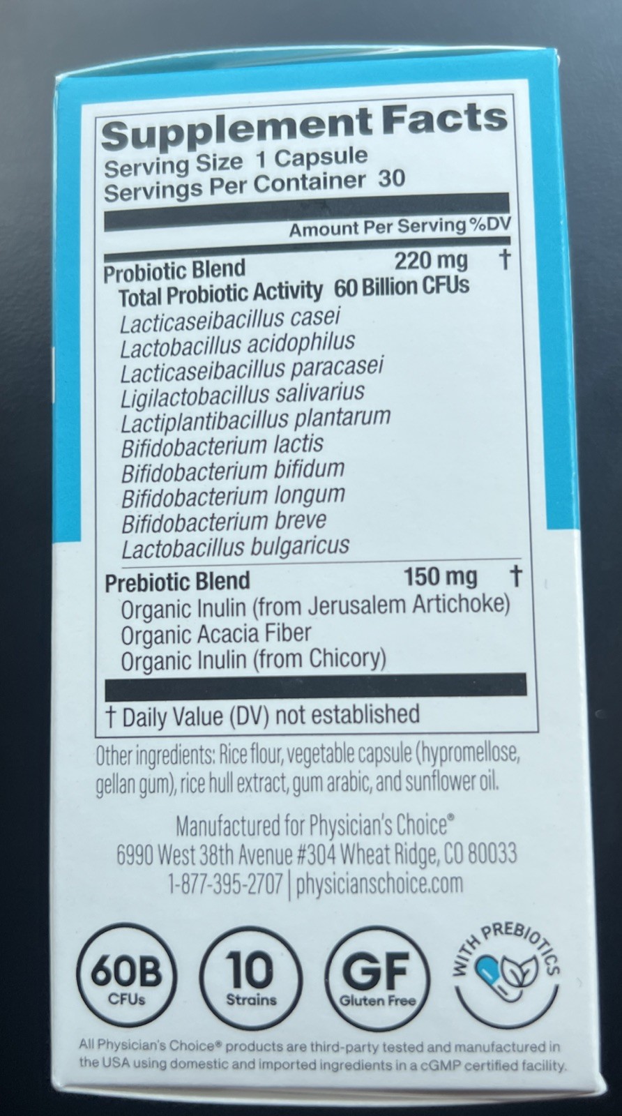 Physician's Choice 60 Billion Probiotic Prebiotic Capsules 30 Capsules 12/2026