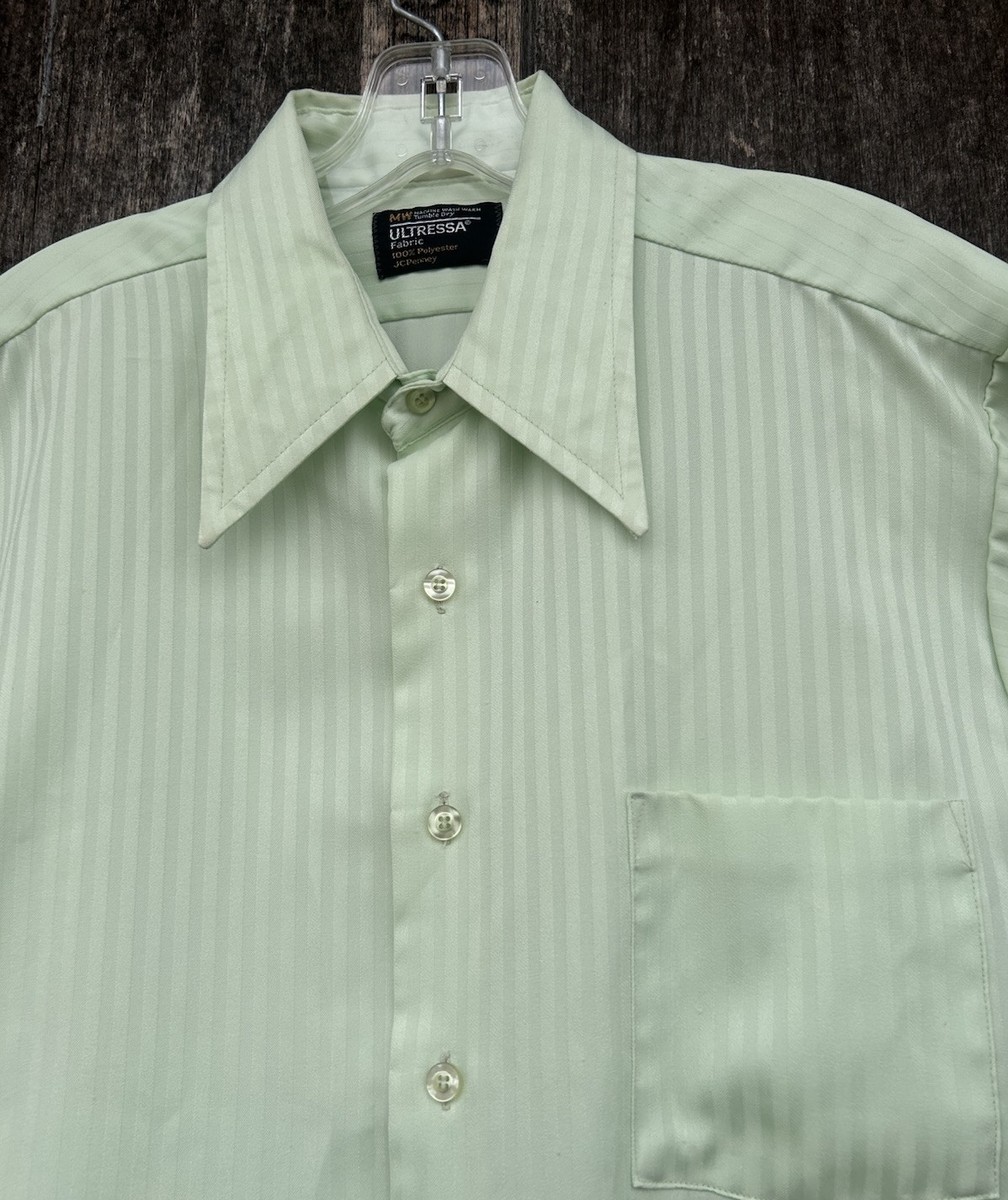Vintage 70s JCPenney Men's (L) Lime Green Ultressa Short Sleeve Button-Up  Shirt