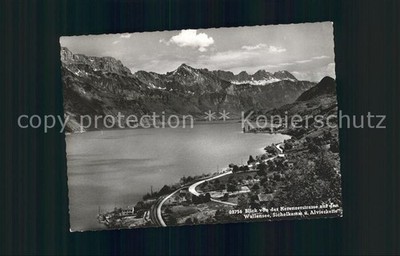 Filzbach Blick von der Kerenzerstrasse auf Walensee Sichelkamm und Alvierkette C