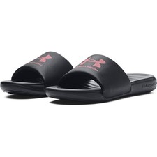 Under Armour 3023772 Women's UA Ansa Fix Slides, Black/Pink Elixir, Size 11