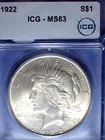 1922 Peace Dollar  ICG MS 63