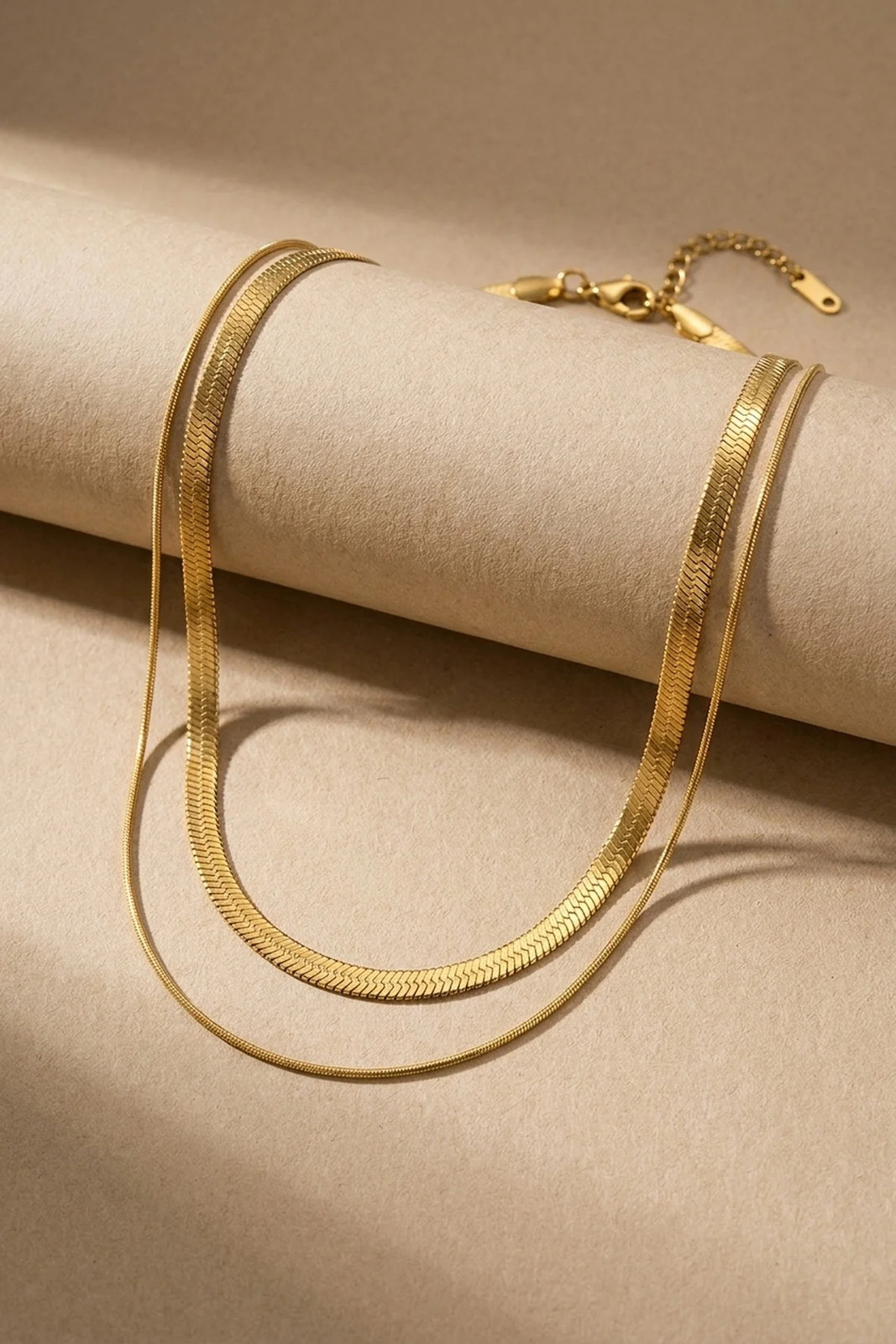 Gold Double Layered Snake Chain Necklace Minimalist Herringbone Jewellery Ladies