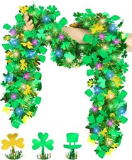33ft St Patricks Day Light up Tinsel Garland, St Patricks Day Decorations with G