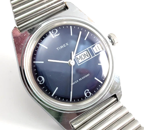 1979 TIMEX Marlin Day Date 28569 10679 Blue Dial Vintage 35mm Watch PARTS REPAIR