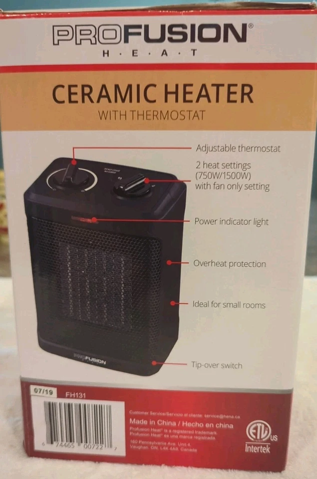 ProFusion Heat 750/1500W Pers Ceramic Heater / Thermostat / Tip Protection NIB - Image 4 of 4