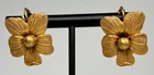 Vintage Miriam Haskell Earrings Floral Dogwood Clip On Screw Back Matte Goldtone