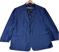 Oak Hill Premium Blazer Mens Sz 54R Sport Coat Blue Plaid Wool Blazer Jacket