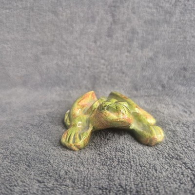 Ceramic Green Frog Figurine 3 Inch anatomically correct Male Chip See Pics