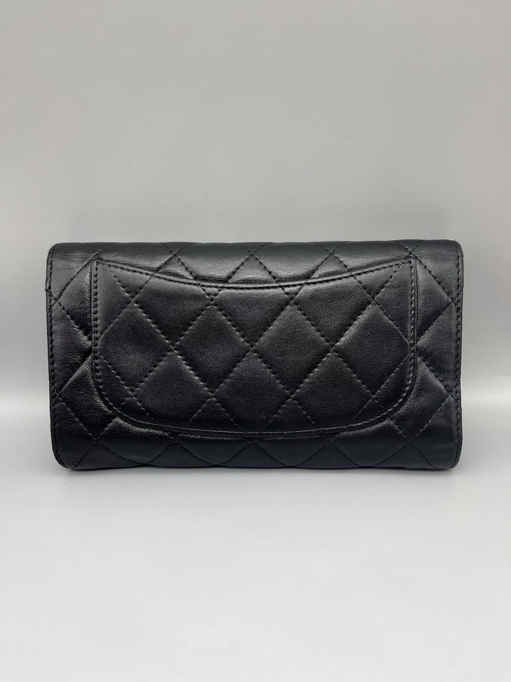 CHANEL Authentic Tri-fold Wallet Lambskin Quilted Leather In Black From USA - Image 3 of 4