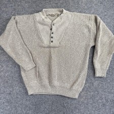 Vtg Great Plains Fisherman Sweater Mens Large Beige Button Pullover Knit 90s