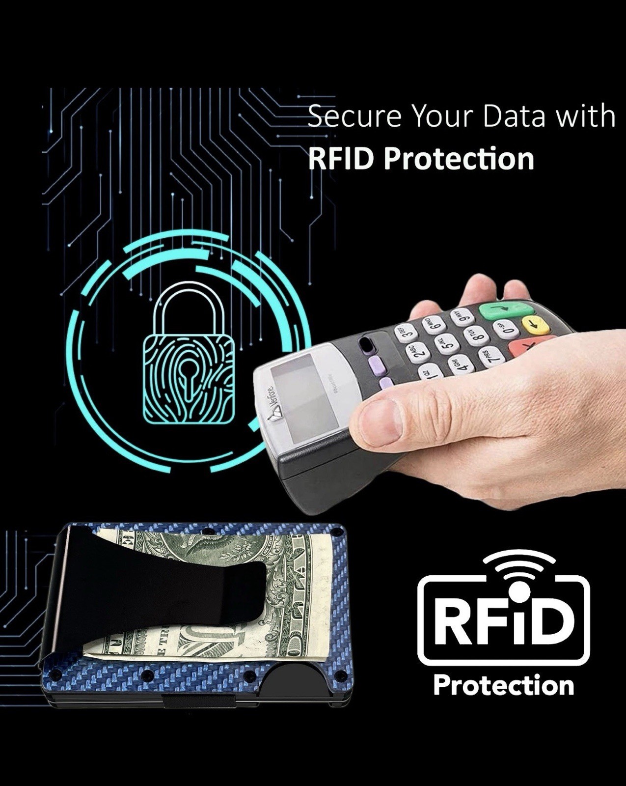 RFID Blocking Blue Carbon Fiber Wallet for Men, Slim Design, Money Clip & Secure