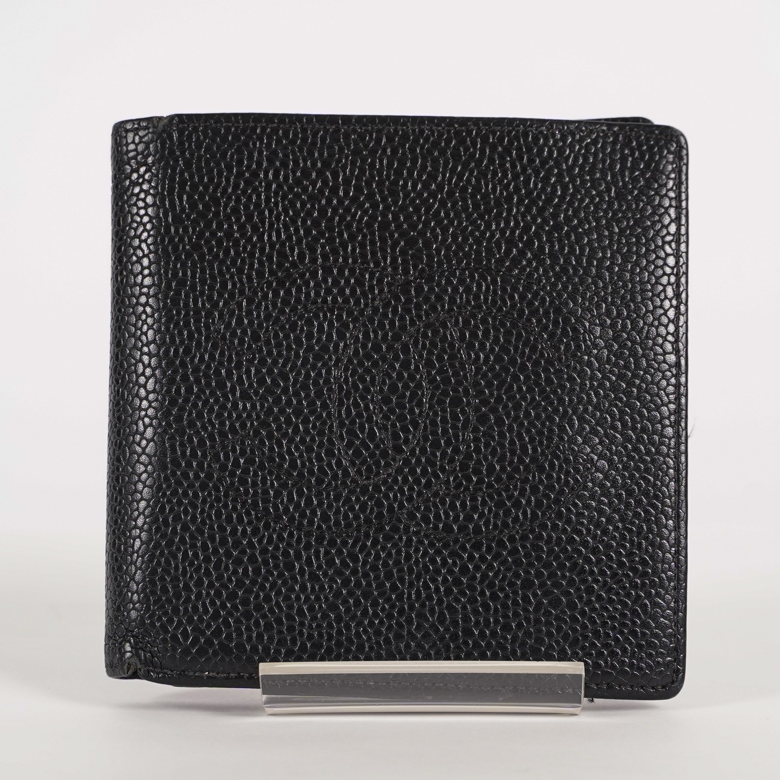 Auth Chanel Coco Mark Caviar Skin Bifold Wallet Black 02A04935005