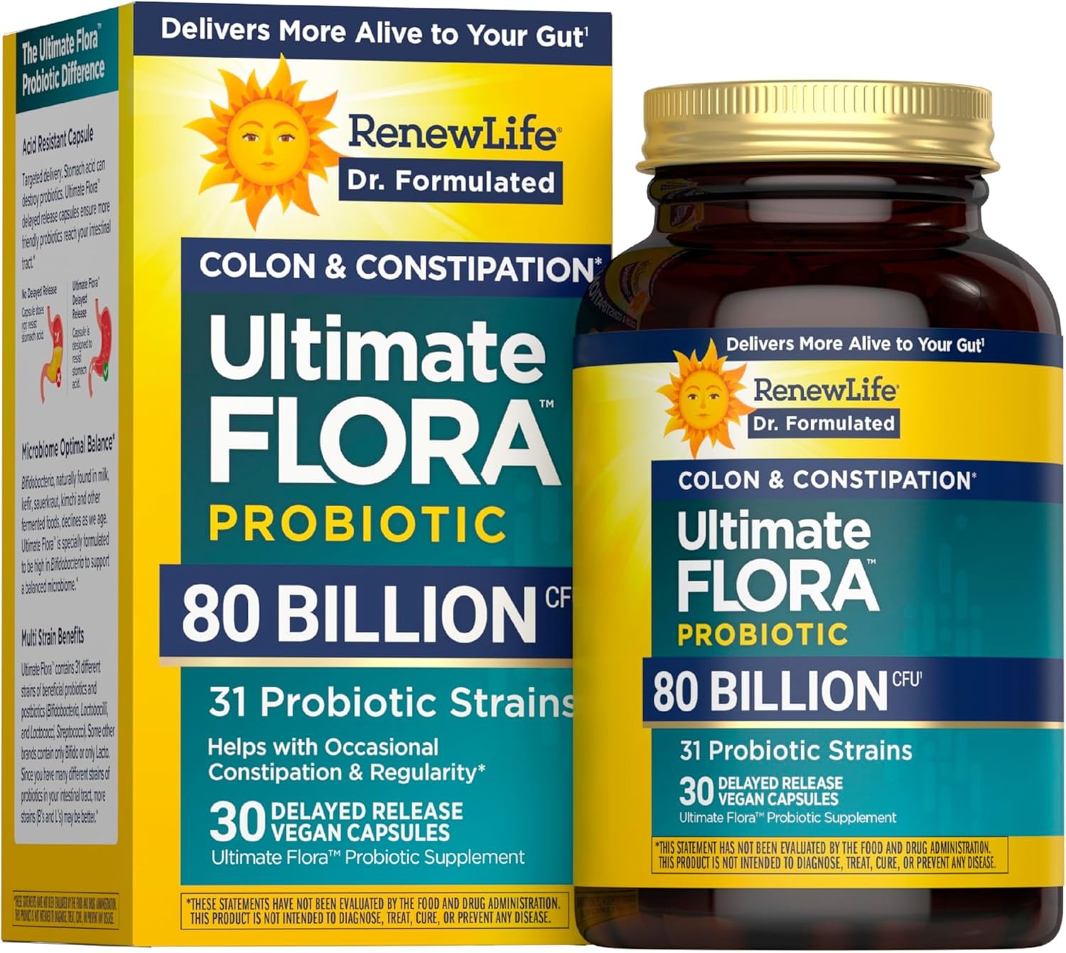 RENEW LIFE Colon & Constipation Probiotic, 80 Billion CFU, 30 Vegan Capsules