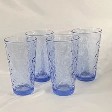4 BLUE  Pasabahce Cirque Bubble Ring Iced Tea 6" tall 16 oz Drinking Glasses
