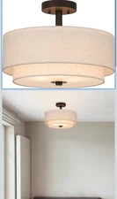 “XiNBEi XB-SF1289-DB Dark Bronze 3-Light Fabric Shade Semi-Flush Ceiling Light”