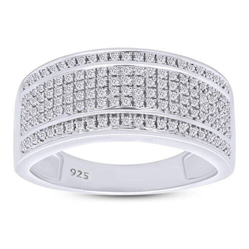 Men's 2/5ct Lab Moissanite Six Row Wedding Band in Sterling Silver-image