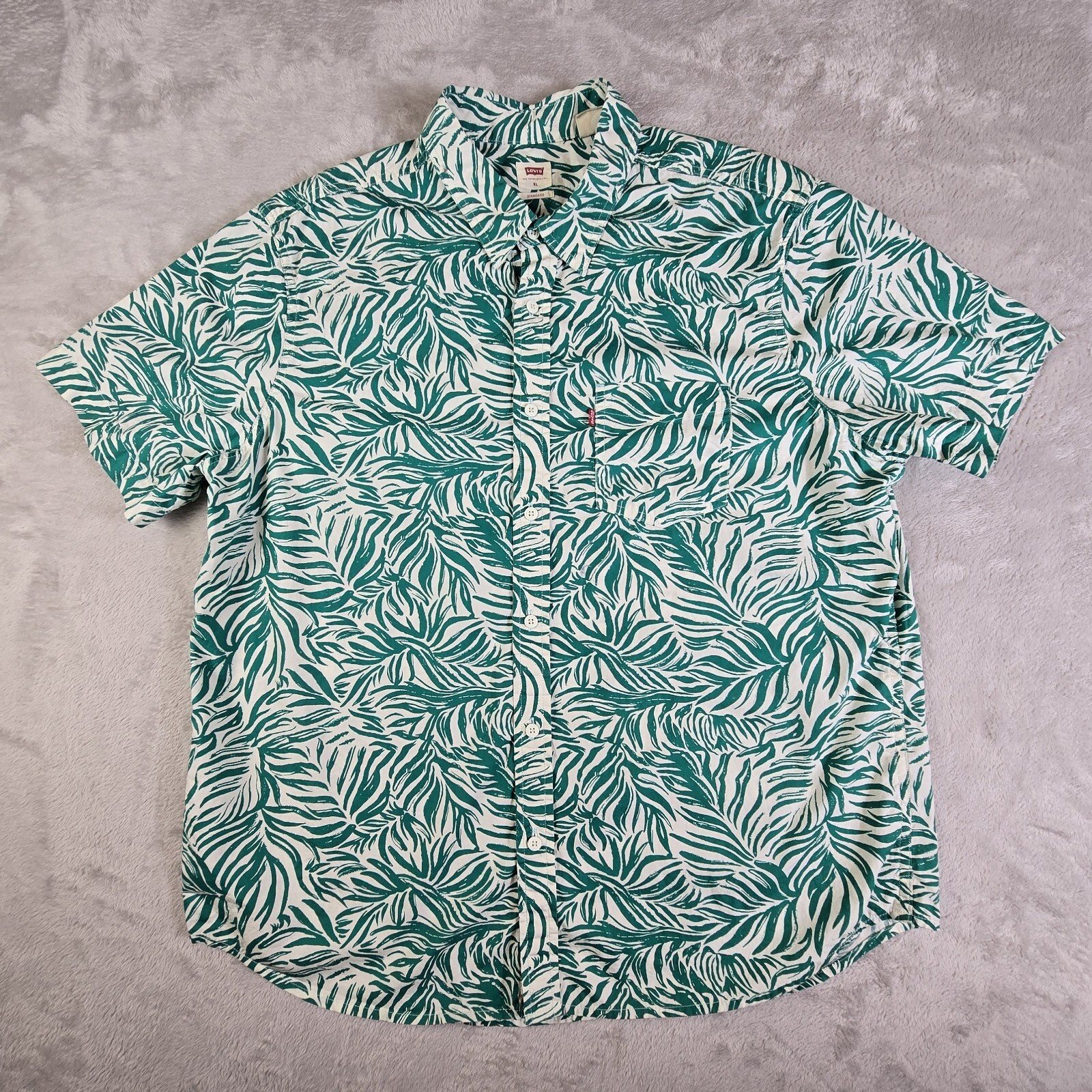 Levis Strauss & Co Hawaiian Shirt Button Mens XL Green Short Sleeve Floral