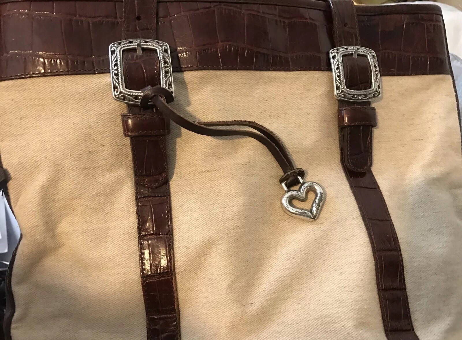 PONY Borsa a mano LG TOTE LG BRIGHTON robusta fibbie argento vintage tela e pelle