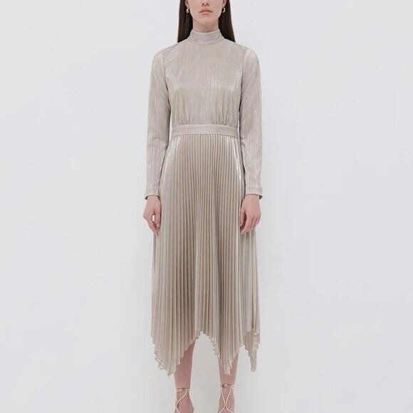 NWT Jonathan Simkhai Womens Champagne Gold Lydia Plisse Lame Midi Dress  SIZE 4 | eBay
