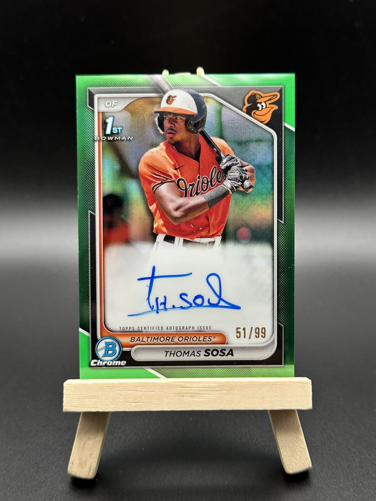 Thomas Sosa 2024 Bowman Chrome GREEN REFRACTOR 1st RC AUTO /99 #CPA-TS Orioles