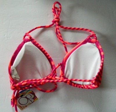 NWT OP Junior SWIMWEAR SWIMSUIT LOOP TRIANGLE TOP, berry color stripes,  size M