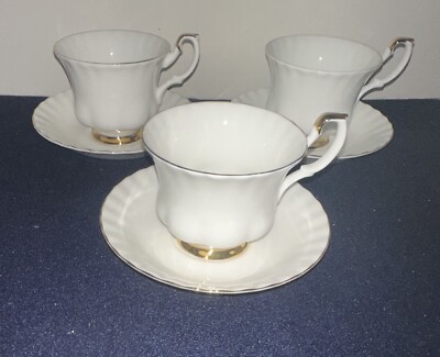 (Set of 3) Royal Albert VAL D'OR White with Gold Trim CUPS and SAUCERS