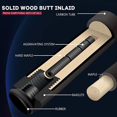 KHEALING Billiard Cue Carbon 12.4mm T 700 58 Inch 1/2Joint