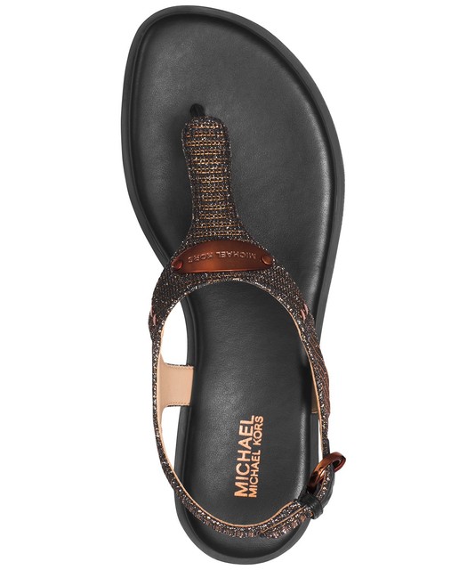 Michael Kors MK Plate Black Bronze Multi T Strap Thongs Sandals Shoes Multi Size | eBay