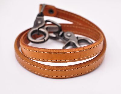 23.5'' Tan Plain Leather Strap Trucker Biker Key Holder Wallet Chain Trigger Hook