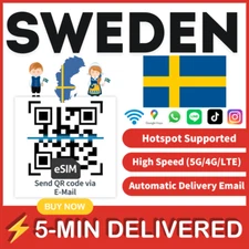 [eSIM] Sweden eSIM e-SIM card Travel Sim card Tarjeta eSIM Dato Data only 🛜A+