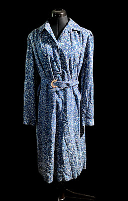 Vintage Eska Internationale Kleid Damen großes Hemd Gürtel gefüttert blau geblümt