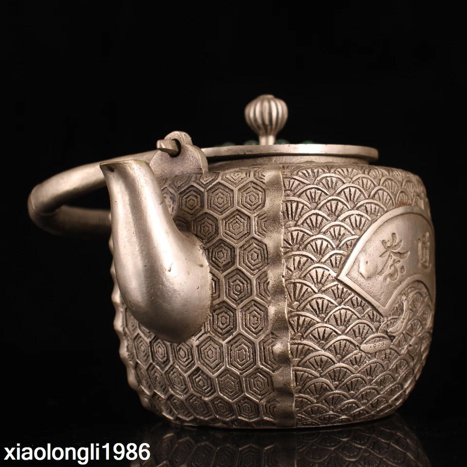 Тибетская религия тибетское серебро ручной работы набор драгоценных камней чайник Просвещения - Изображение 3 из 4