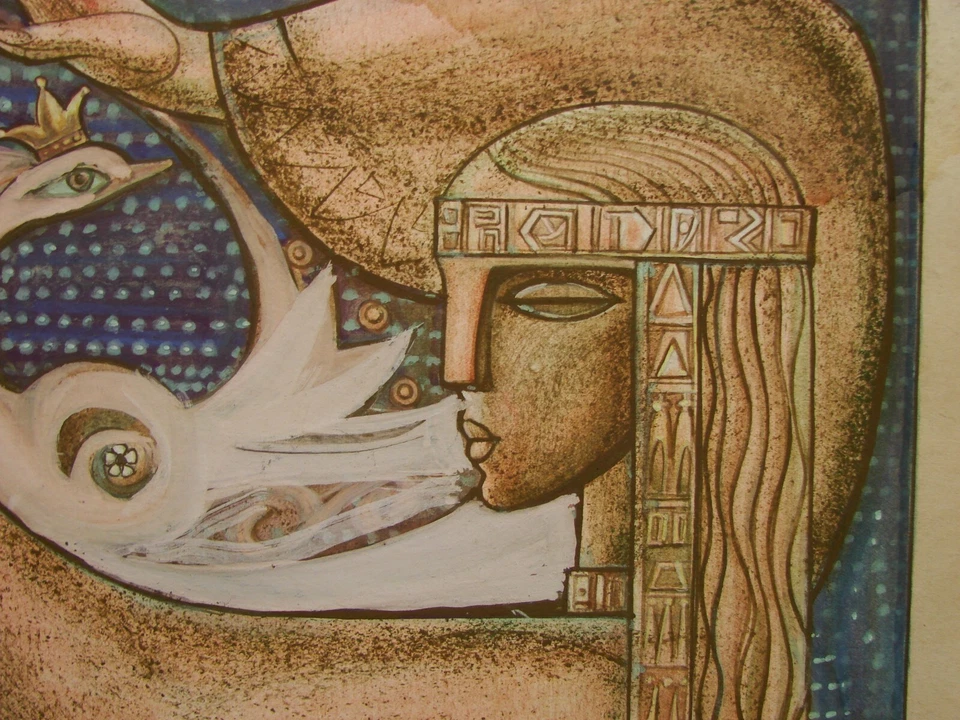 Ukrainian Soviet USSR painting avant-garde monumental sketch Swan Princess girl - Image 3 of 4