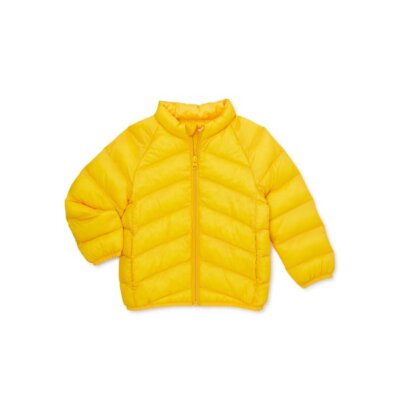 NWT Wonder Nation Girls Packable Puffer Jacket Solid Yellow Lightweight sz 0-3M