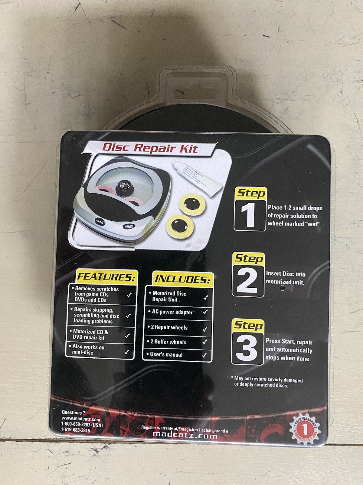 MADCATZ DISC REPAIR KIT FOR GAME DISCS, DVD'S & CD'S MOTORIZED REPAIR