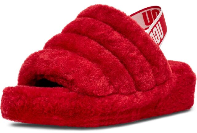 red ugg fluff slippers