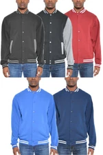 MEN'S VARSITY JACKET PLAIN SNAP FRONT BASEBALL VARSITY FLEECE