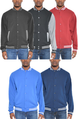 MEN'S VARSITY JACKET PLAIN SNAP FRONT BASEBALL VARSITY FLEECE