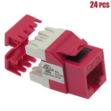 24x Cat5e RJ45 Network LAN Ethernet Keystone Jack 180  Degree 110 Punch Down Red