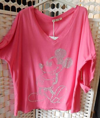 PINK Shirt süsse Tunika mit Micky MAUS Prints aus Strass*ITALY MODA*GR. 40/42/44
