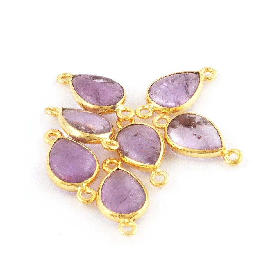 Purple Amethyst Gold Plated Bezel DIY Double Bail Connectors Jewelry 6 Pc Lot - Image 3 of 3