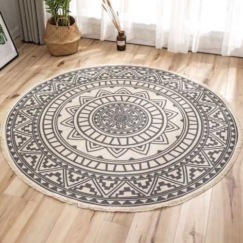 35In Round Floor Mat National Style Home Living Room Boho Printed Mat Area Rug - Picture 7 of 28