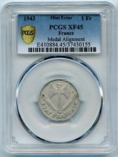 Mint Fautée 1 Franc Bazor 1943 Mint Medal PCGS XF 45