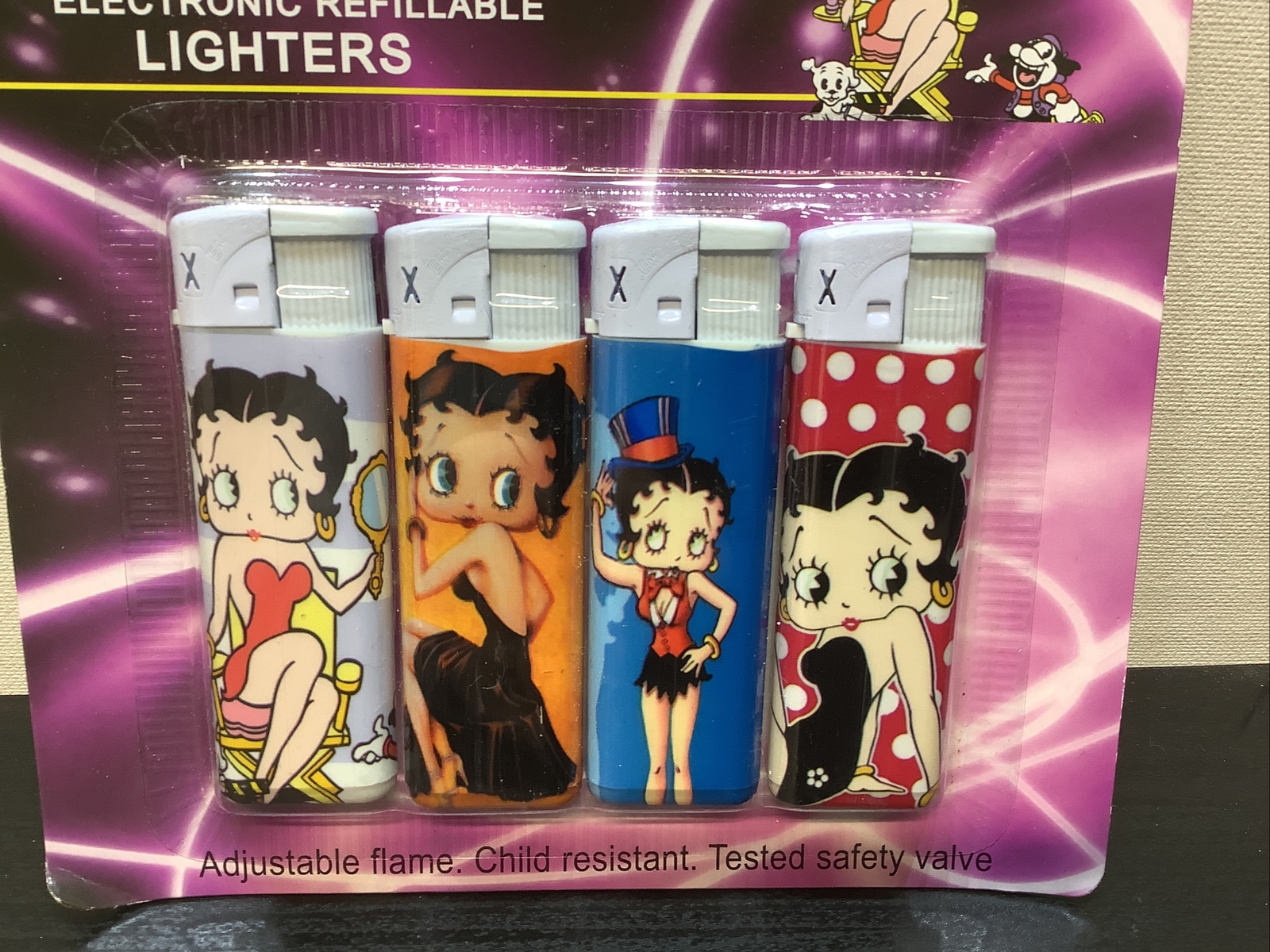 Betty Boop Lighter Packs X4 Lighters Refillable Electronic Collectable
