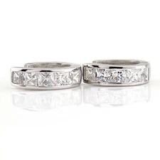 Sterling Silver 10mm Huggie Hoop Small Round Sleeper Zircon Crystal Earrings