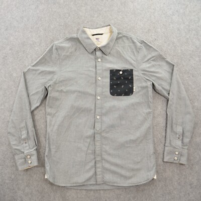 Vans Shirt Mens Medium Gray Button Up Long Sleeve Paisley Pocket Chambray