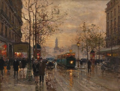 May Evening Paris Print Edouard Cortès 1930s French Impressionist Street Scene