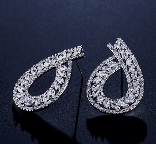 18k White Gold Filled Earrings made w Swarovski Crystal Marquise Stone Gorgeous - Picture 7 of 12